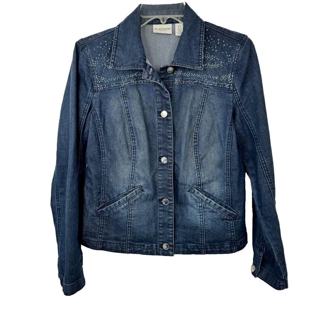 Chico's Platinum Denim Jeans Jacket Rhinestones Chico's Size 0 (US S/4) EUC
